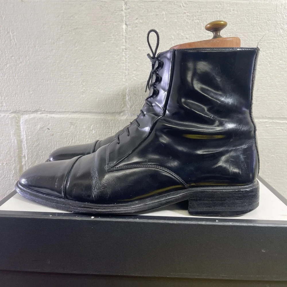 Gucci Men's Black Leather Cap Toe Ankle Boots Dress Shoes Lace up Size 9.5‎ US